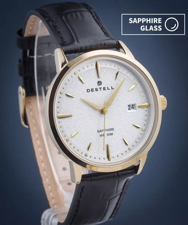 Часовник Мъжки DESTELL Pictor Silver Gold Black Leather Sapphire PT404-55-201L
