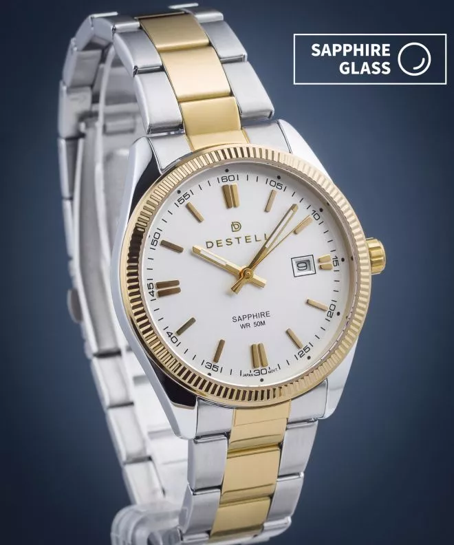Часовник Мъжки DESTELL Loup White Silver-Gold Steel Sapphire LU38554-24-2054S