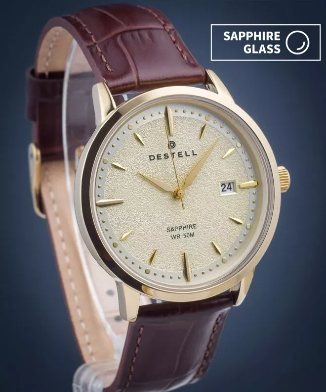 Часовник Мъжки DESTELL Pictor Gold Brown Leather Sapphire PT404-44-209L