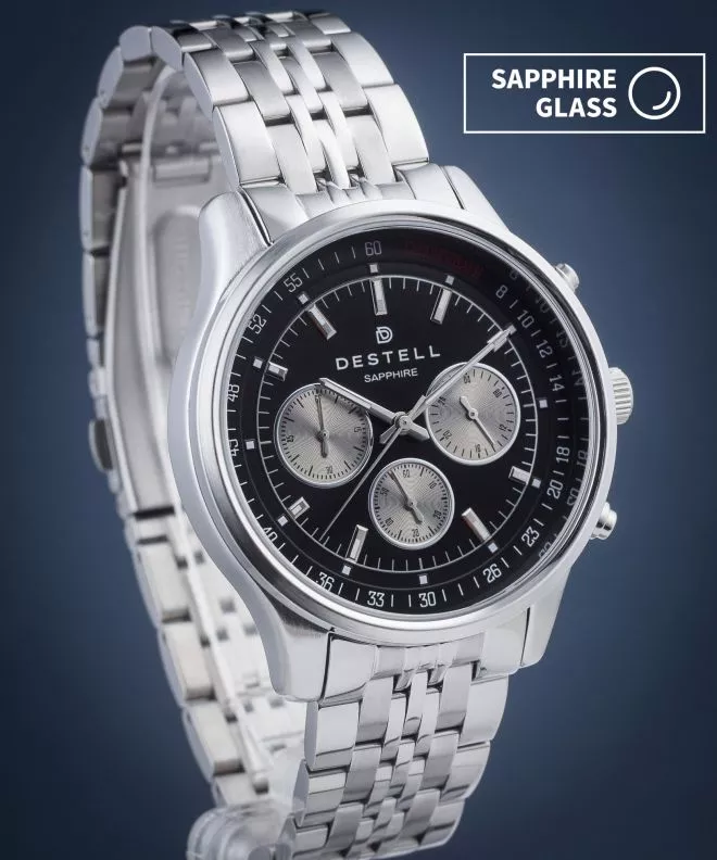 Часовник Мъжки DESTELL Circinus Black Silver Steel Chronograph Sapphire CR415-15-205J