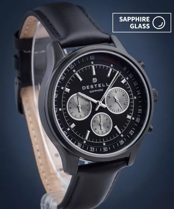 Часовник Мъжки DESTELL Circinus Full Black Leather Chronograph Sapphire CR411-15-201L