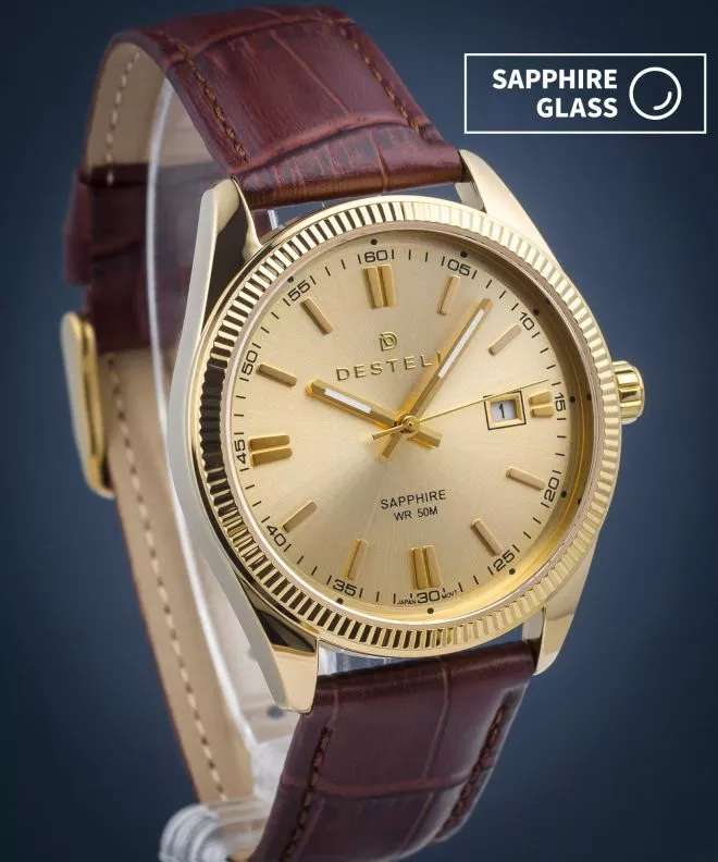 Часовник Мъжки DESTELL Loup Gold Brown Leather Sapphire LU3854-44-209L