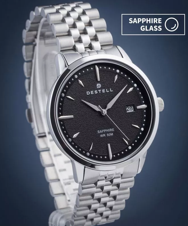 Часовник Мъжки DESTELL Pictor Black Silver Steel Sapphire PT405-15-205J