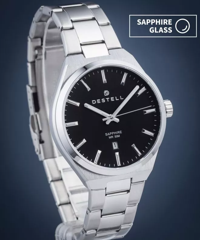 Часовник Мъжки DESTELL Aries Black Silver Steel Sapphire AR405-15-205S
