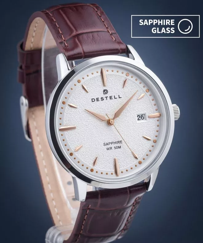 Часовник Мъжки DESTELL Pictor Silver Brown Leather Sapphire PT405-57-209L