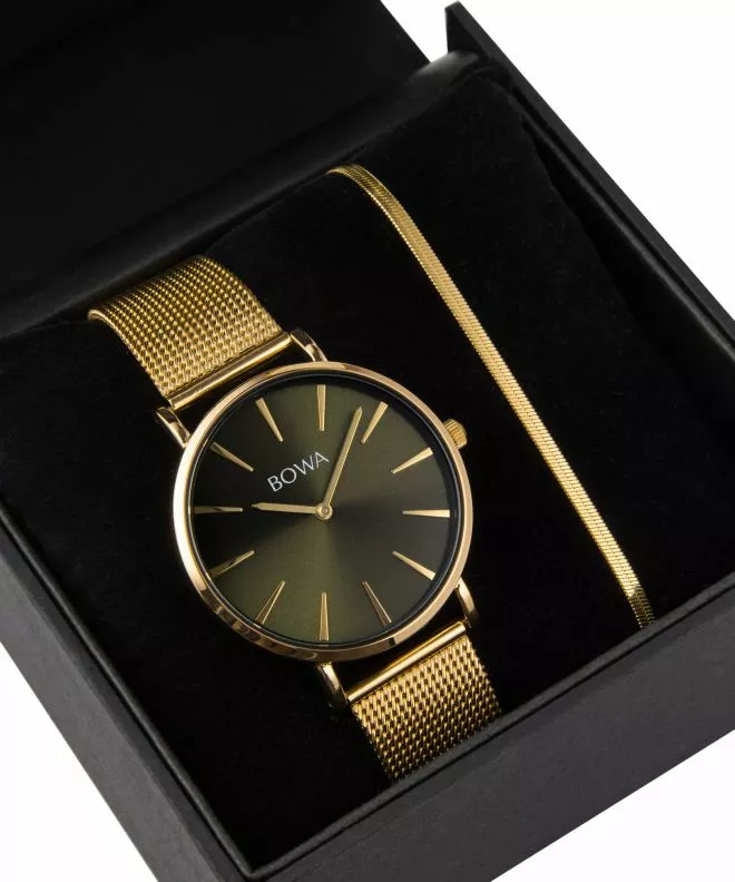 BOWA New York Green-Gold Mesh 38 Gift Set (часовник + гривна) NY384-04-184M-419-03