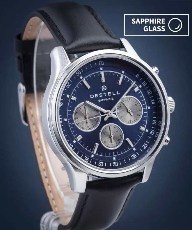 Часовник Мъжки DESTELL Circinus Blue Silver Black Leather Chronograph Sapphire CR415-35-201L