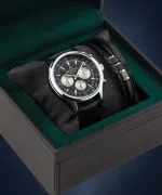 Часовник Мъжки DESTELL Circinus Black Silver Leather Chronograph Sapphire Gift Set