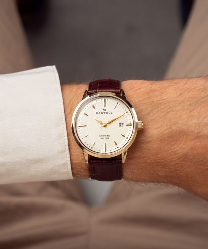 Часовник Мъжки DESTELL Pictor Gold Brown Leather Sapphire