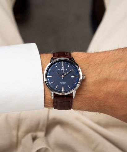 Часовник Мъжки DESTELL Pictor Blue Silver Brown Leather Sapphire