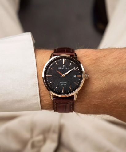Часовник Мъжки DESTELL Pictor Black Rose Gold Brown Leather Sapphire