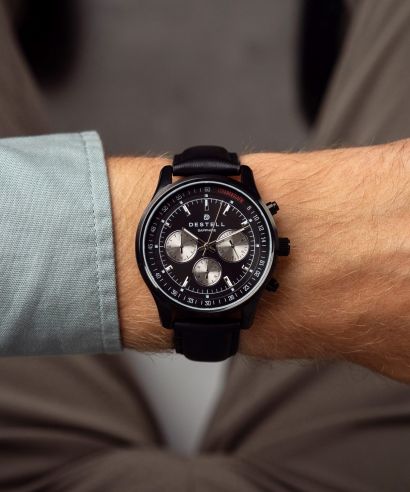 Часовник Мъжки DESTELL Circinus Full Black Leather Chronograph Sapphire