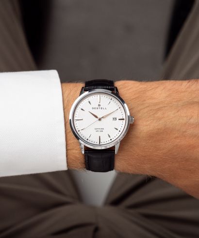 Часовник Мъжки DESTELL Pictor Silver Black Leather Sapphire