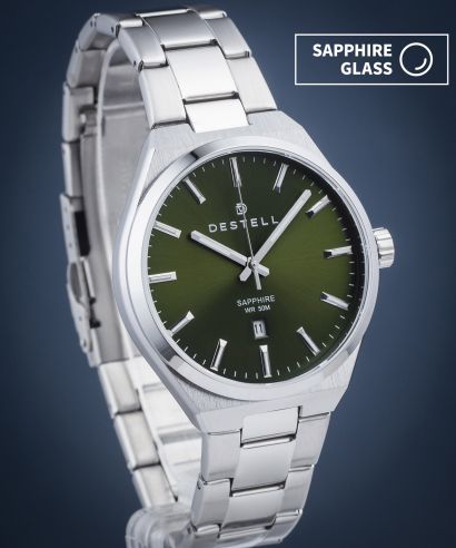 Часовник Мъжки DESTELL Aries Green Silver Steel Sapphire