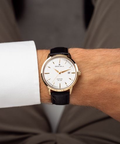Часовник Мъжки DESTELL Pictor Silver Gold Black Leather Sapphire
