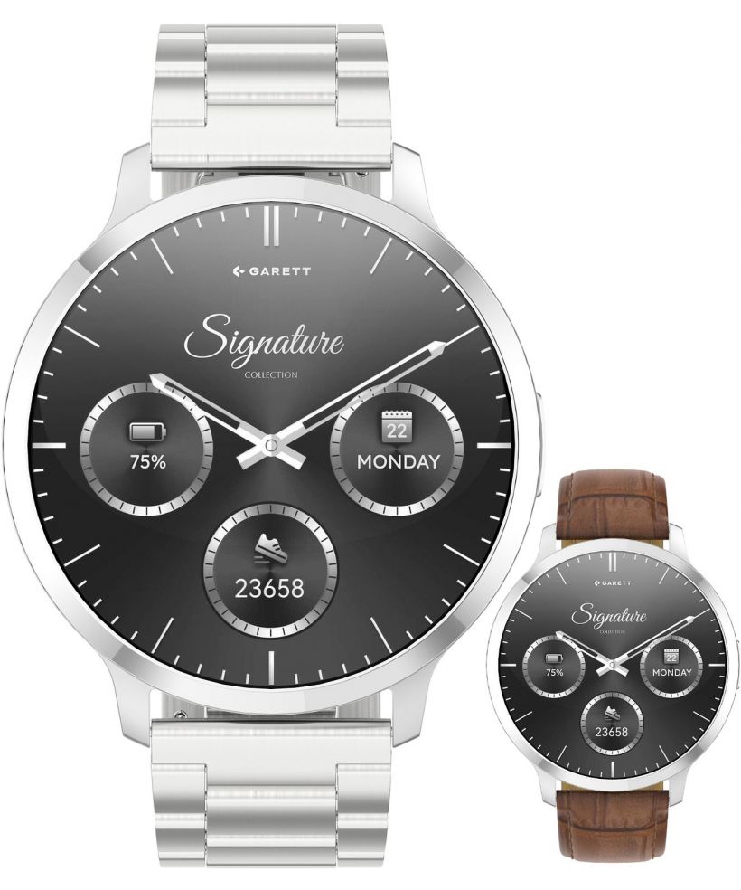 Смартчасовник Мъжки Garett Signature Edge Silver Solid SET