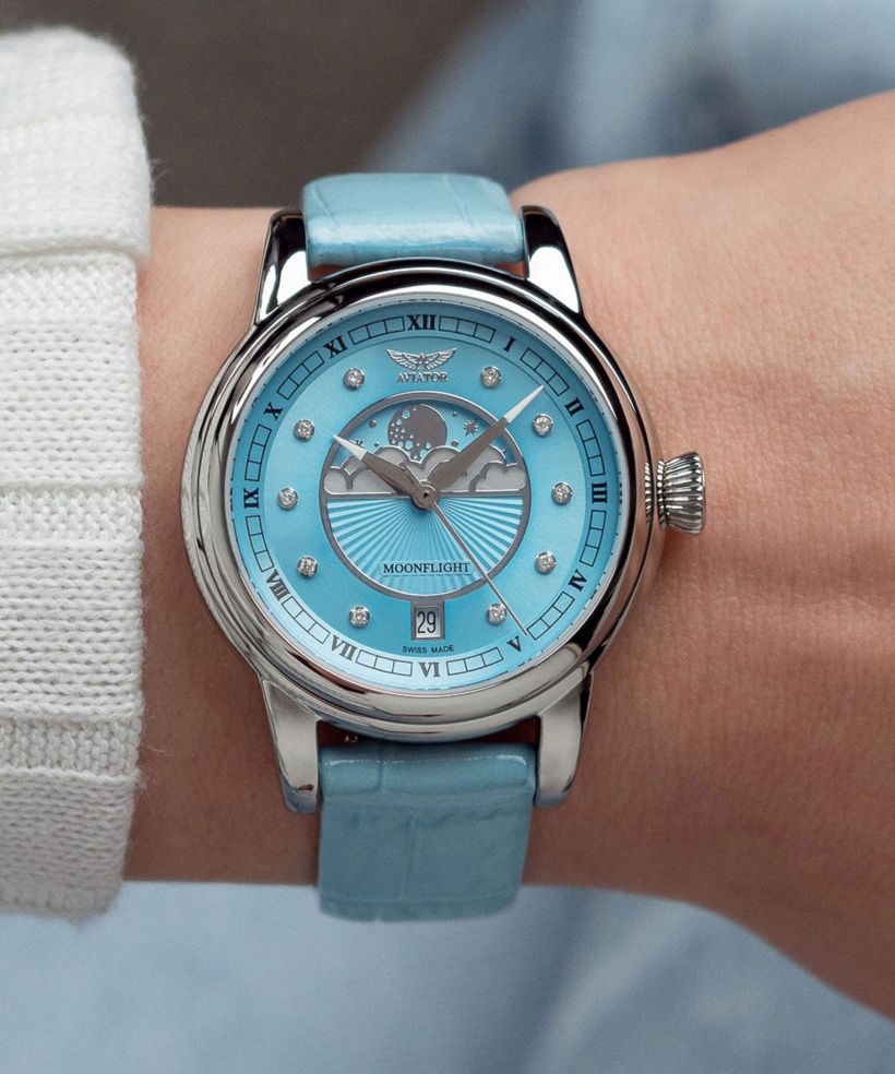Часовник Дамски Aviator Douglas Moonflight Ice Blue Diamonds Limited Edition