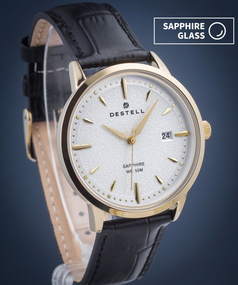 Часовник Мъжки DESTELL Pictor Silver Gold Black Leather Sapphire