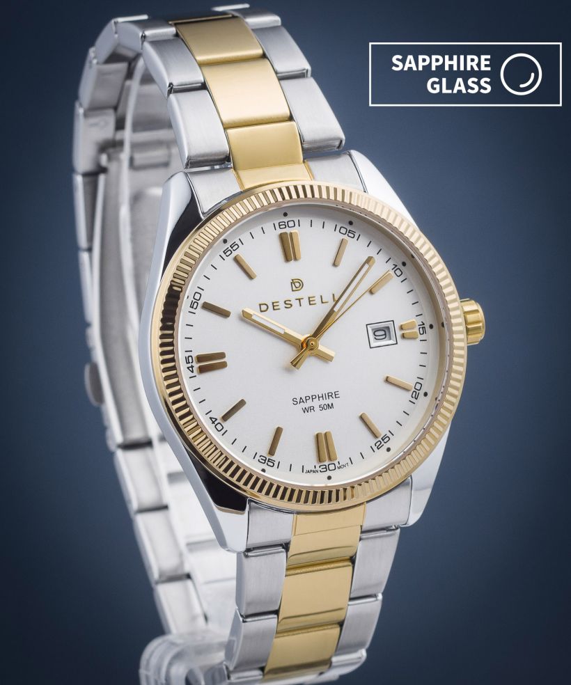 Часовник Мъжки DESTELL Loup White Silver-Gold Steel Sapphire