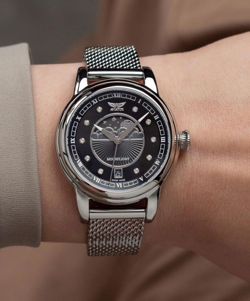 Часовник Дамски Aviator Douglas Moonflight Black Diamonds Limited Edition