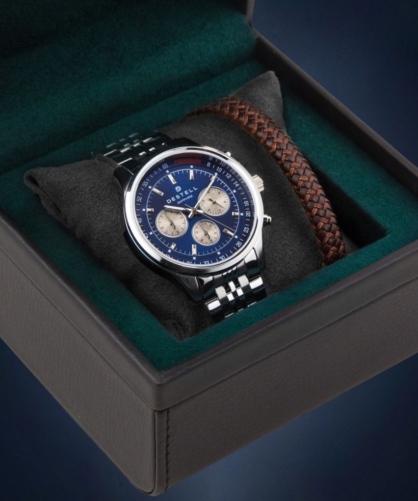 Часовник Мъжки DESTELL Circinus Blue Silver Steel Chrono Sapphire Gift Set