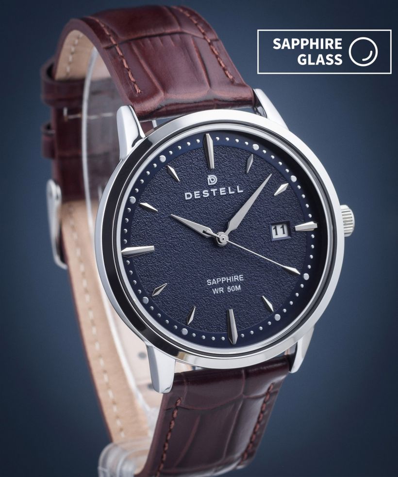 Часовник Мъжки DESTELL Pictor Blue Silver Brown Leather Sapphire