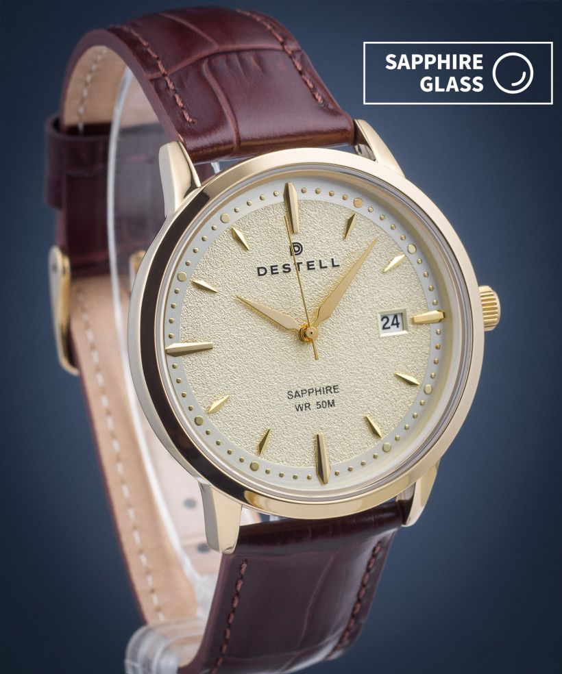 Часовник Мъжки DESTELL Pictor Gold Brown Leather Sapphire