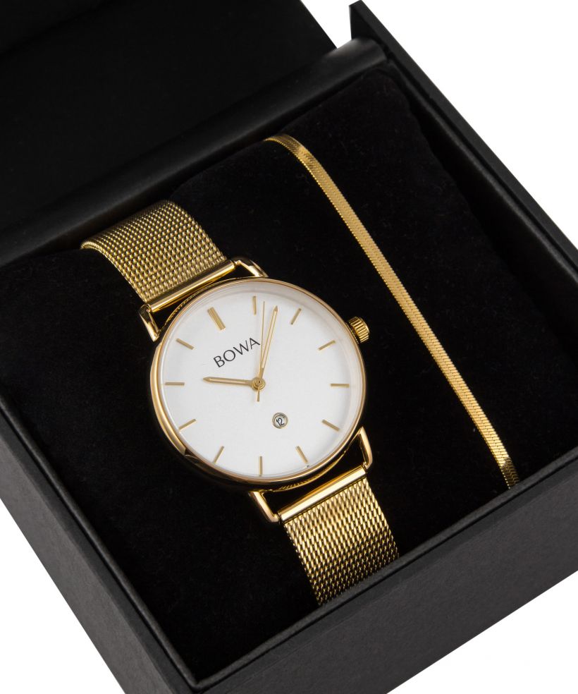 BOWA Milan White-Gold Mesh 34 Gift Set (часовник + гривна)