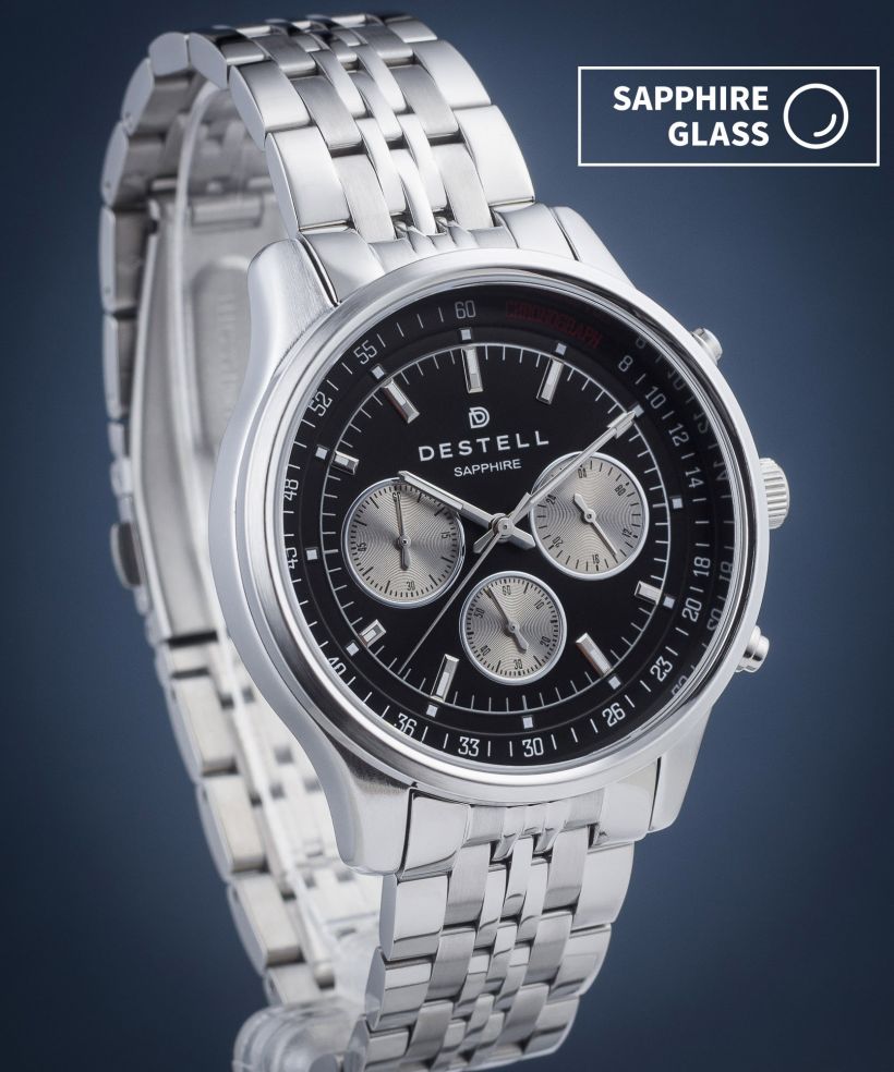 Часовник Мъжки DESTELL Circinus Black Silver Steel Chronograph Sapphire