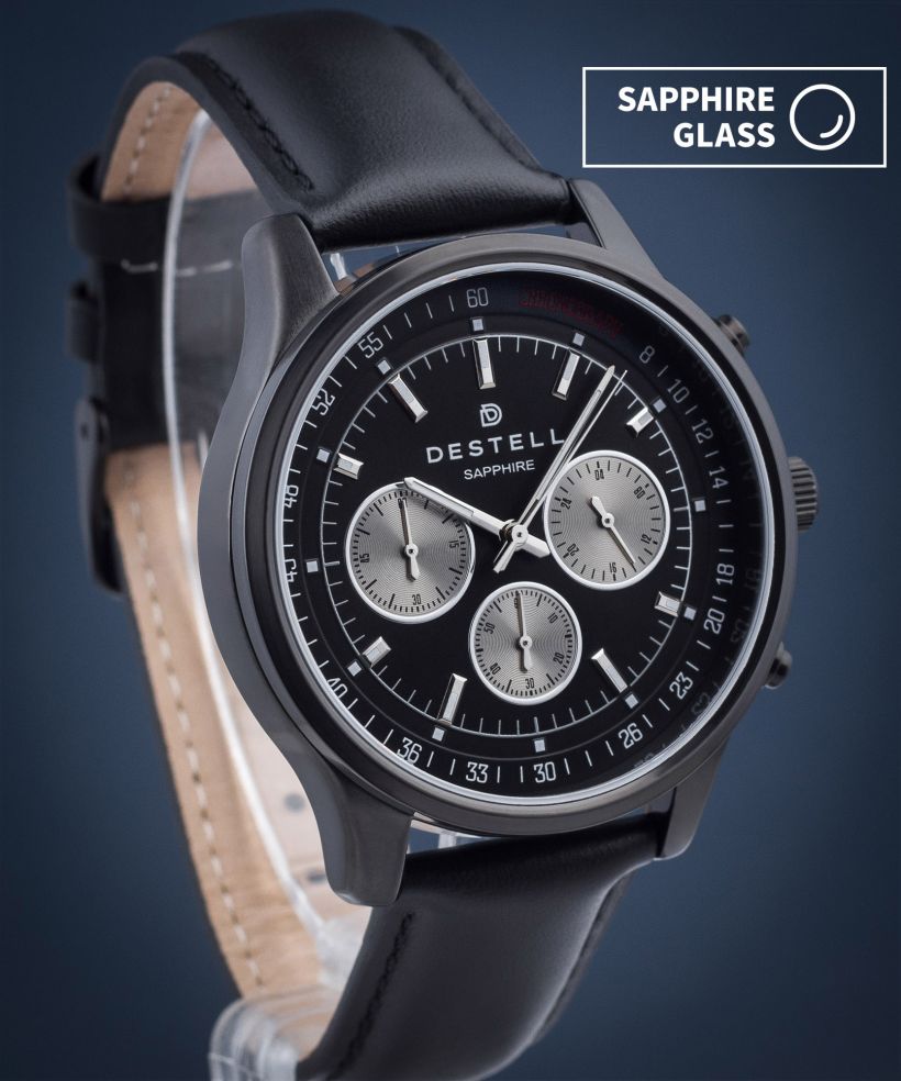 Часовник Мъжки DESTELL Circinus Full Black Leather Chronograph Sapphire