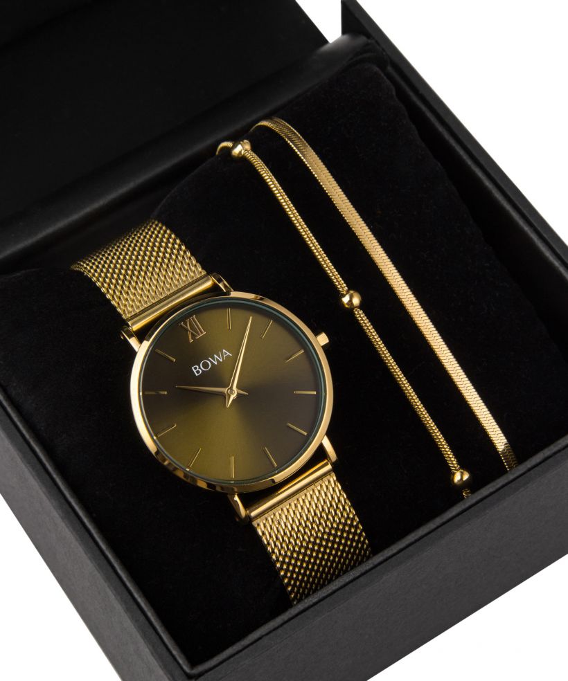 BOWA London Green-Gold Mesh 33 Gift Set (часовник + гривна)