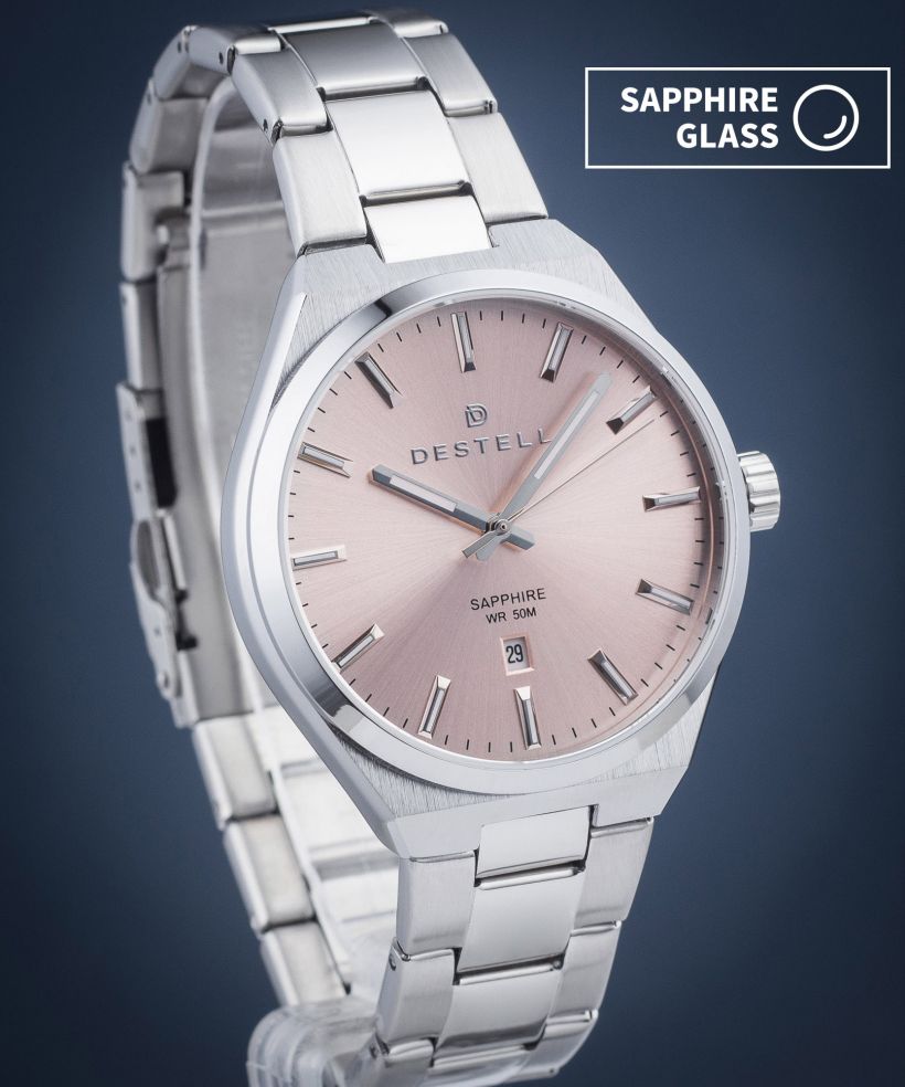 Часовник Мъжки DESTELL Aries Pink Silver Steel Sapphire