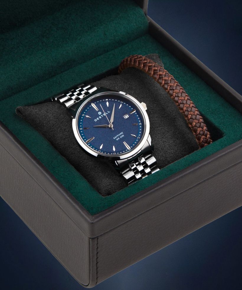Часовник Мъжки DESTELL Pictor Blue Silver Steel Sapphire Gift Set