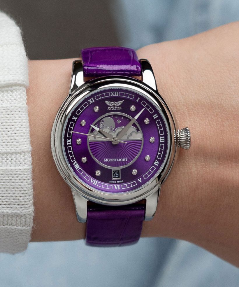 Часовник Дамски Aviator Douglas Moonflight Purple Diamonds Limited Edition