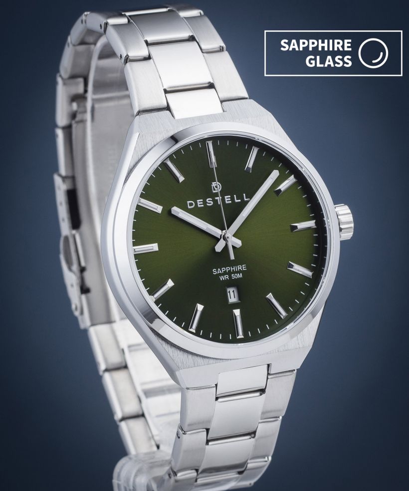 Часовник Мъжки DESTELL Aries Green Silver Steel Sapphire