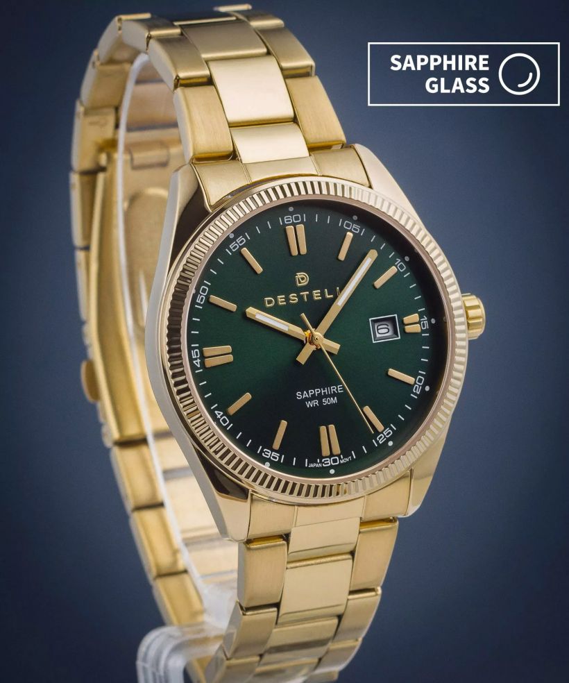 Часовник Мъжки DESTELL Loup Green Gold Steel Sapphire