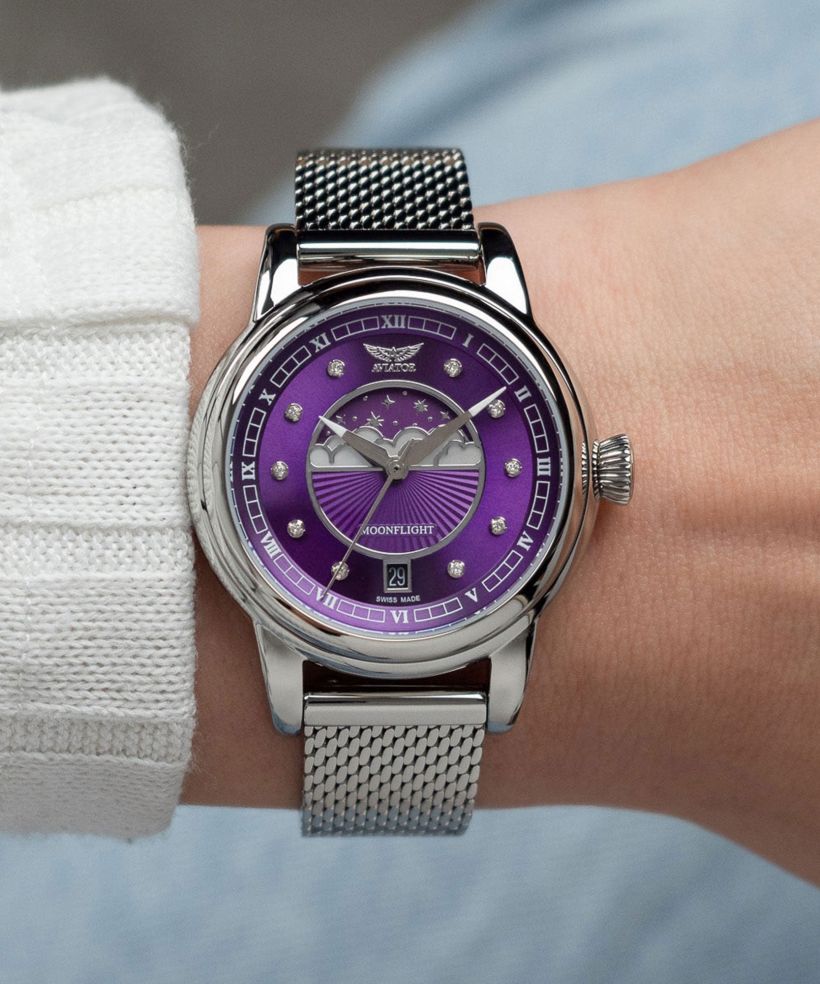 Часовник Дамски Aviator Douglas Moonflight Purple Diamonds Limited Edition