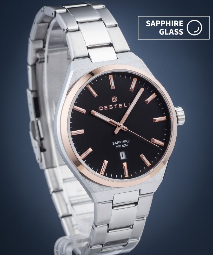 Часовник Мъжки DESTELL Aries Black Silver Steel Sapphire