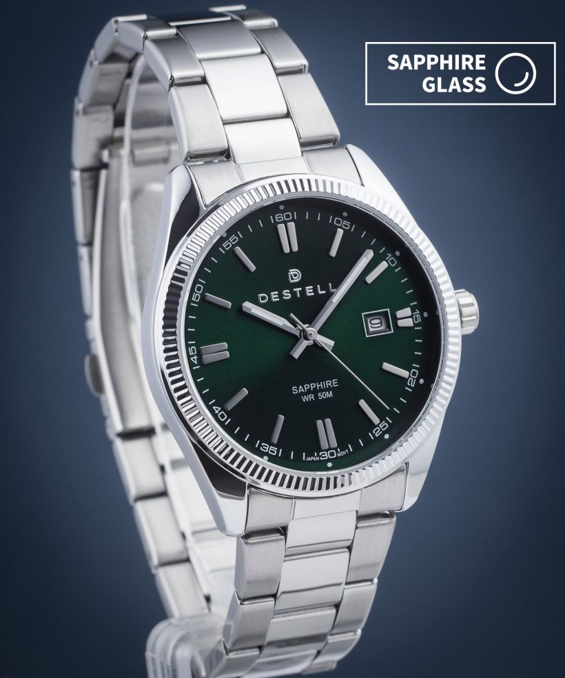 Часовник Мъжки DESTELL Loup Green Silver Steel Sapphire
