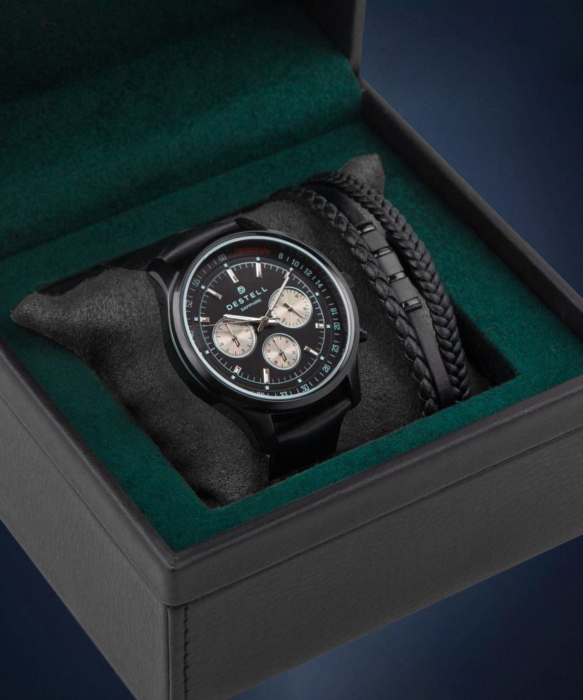 Часовник Мъжки DESTELL Circinus Full Black Chrono Sapphire Gift Set