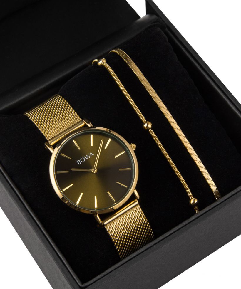 BOWA New York Petite Green-Gold Mesh 34 Gift Set (часовник + гривна)