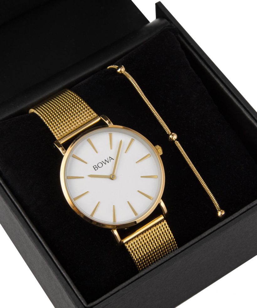 BOWA New York White-Gold Mesh 38 Gift Set (часовник + гривна)