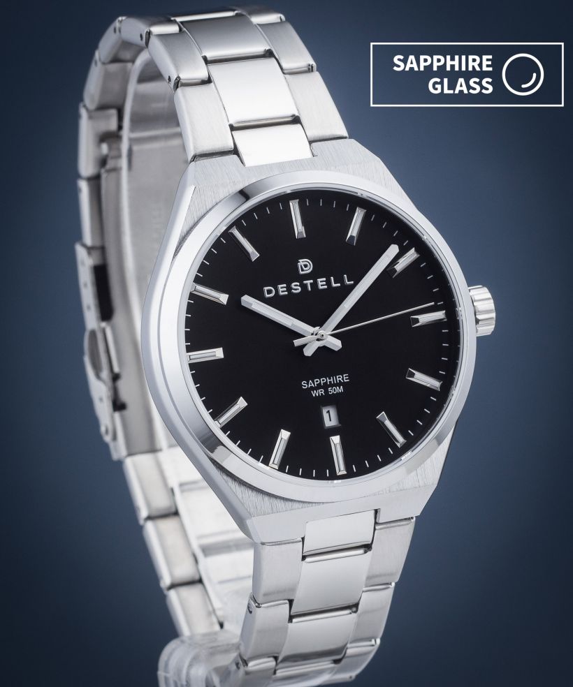 Часовник Мъжки DESTELL Aries Black Silver Steel Sapphire