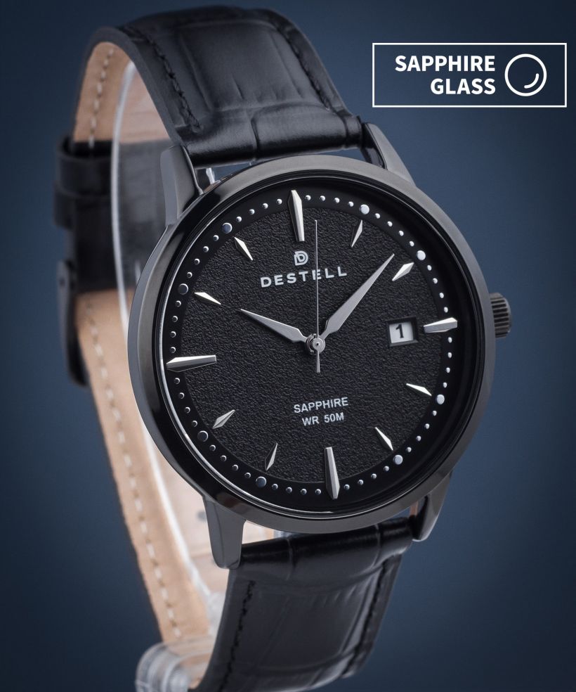Часовник Мъжки DESTELL Pictor Full Black Leather Sapphire