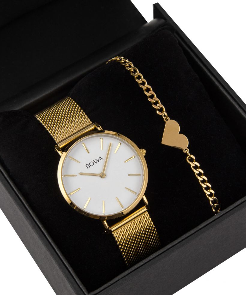 BOWA New York Petite White-Gold Mesh 34 Gift Set (часовник + гривна)