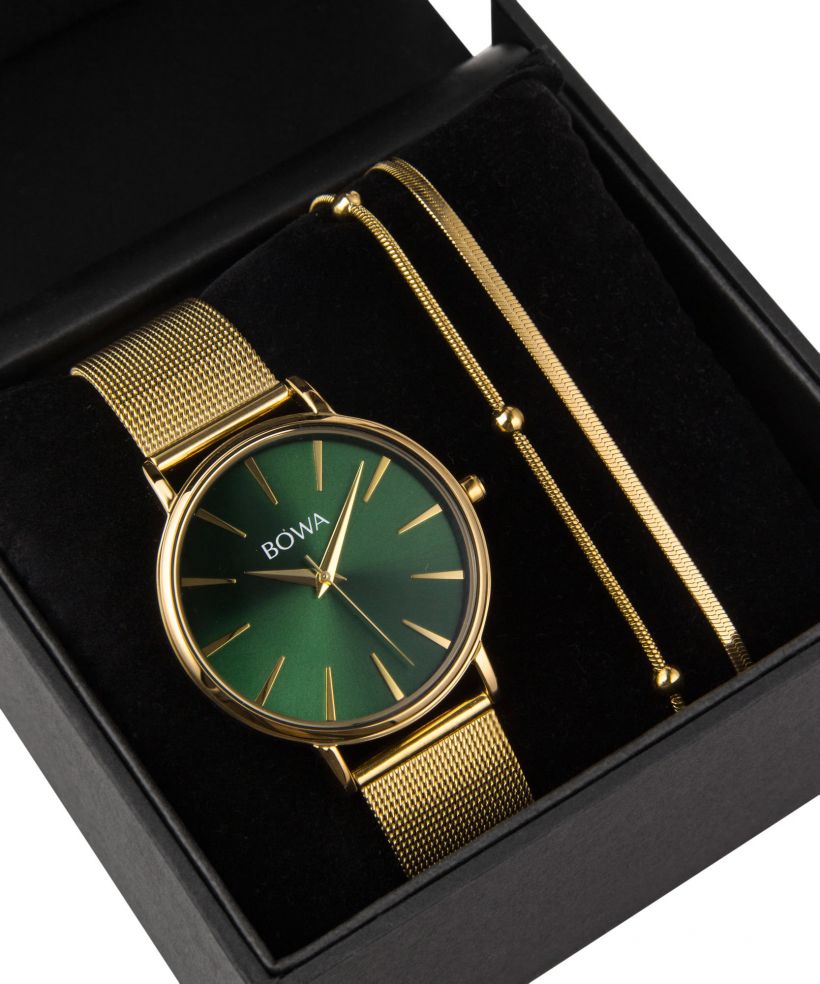 BOWA Praha Green-Gold Mesh 38 Gift Set (часовник + гривна)