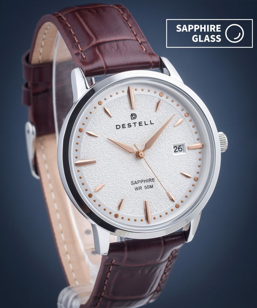 Часовник Мъжки DESTELL Pictor Silver Brown Leather Sapphire