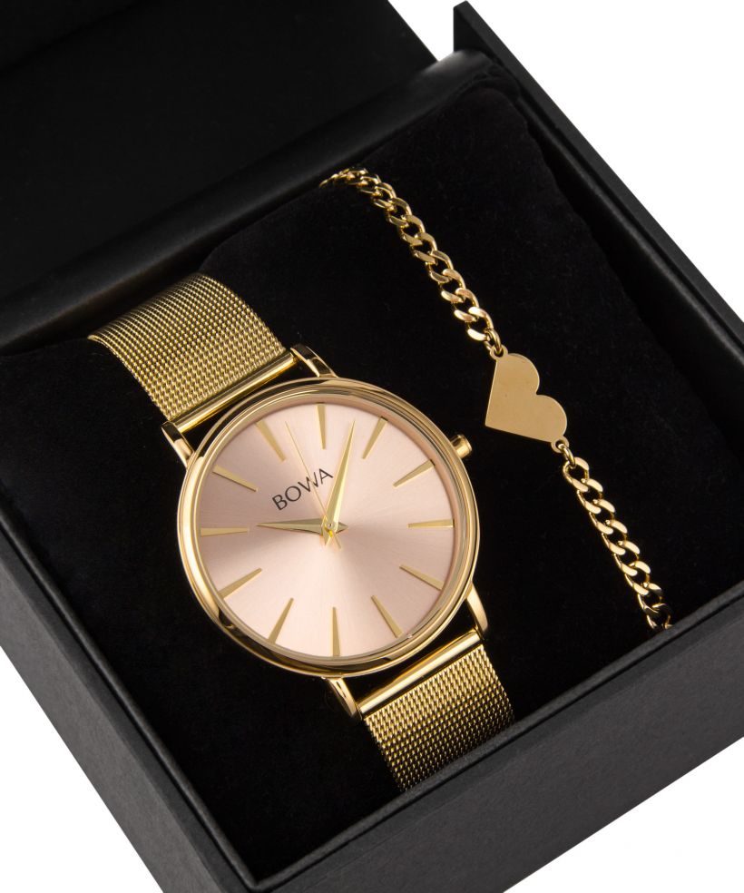 BOWA Praha Pink-Gold Mesh 38 Gift Set (часовник + гривна)
