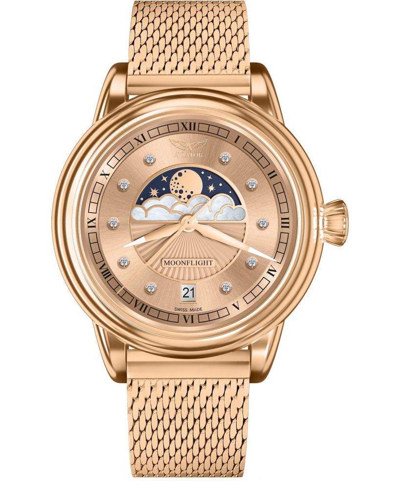 Часовник Дамски Aviator Douglas Moonflight Rose Gold Diamonds Limited Edition